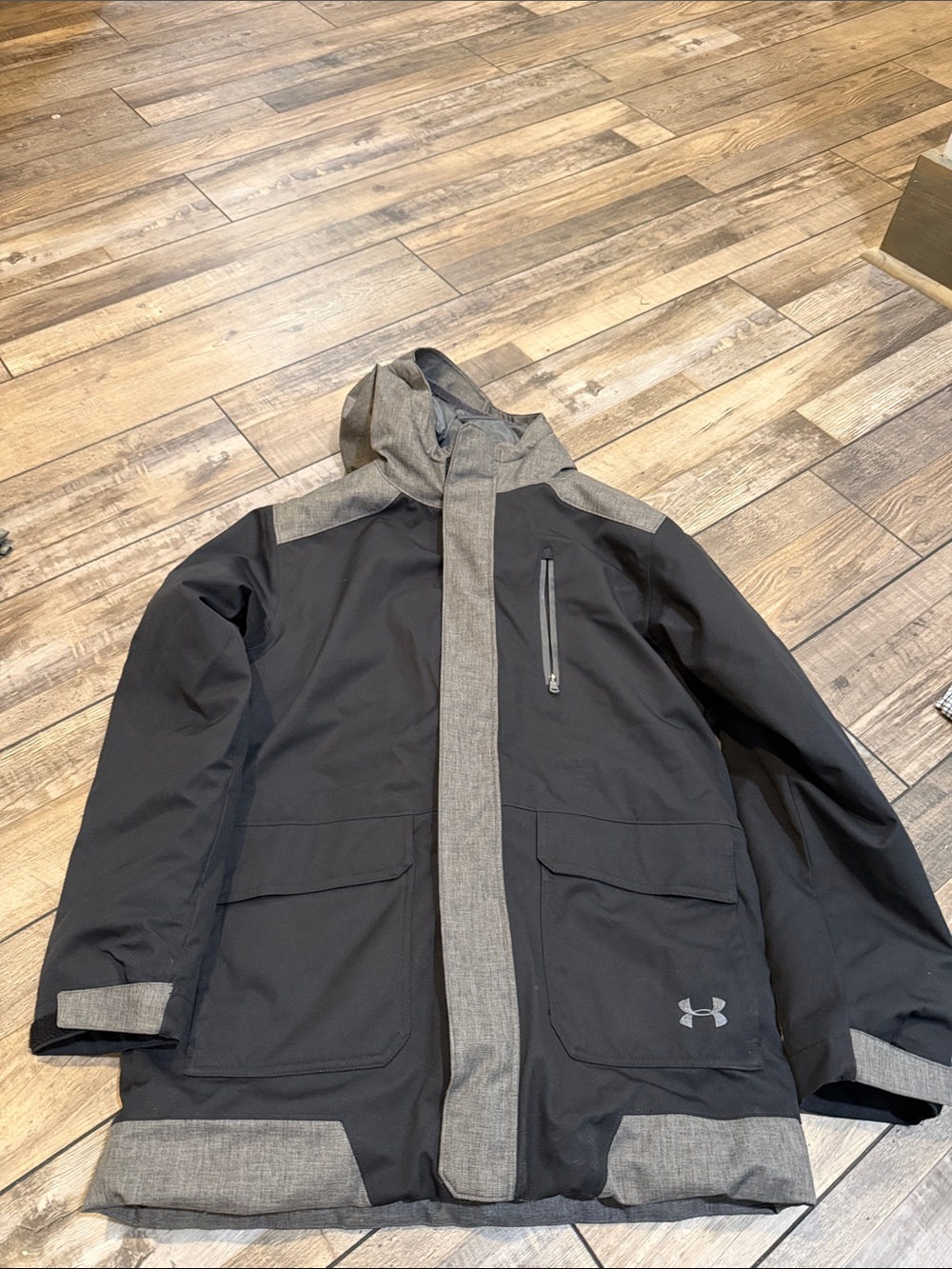 Under Armour YXL Black Jacket with Heather Gray Accents Hooded Raincoat